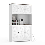 GarveeHome 71 Inch Tall White Kitchen Pantry Cabinet, Modern Farmhouse Kitchen Hutch Storage Cabinet with Wine Rack, Freestanding Coffee Bar Station with Storage for Dining Room, Living Room