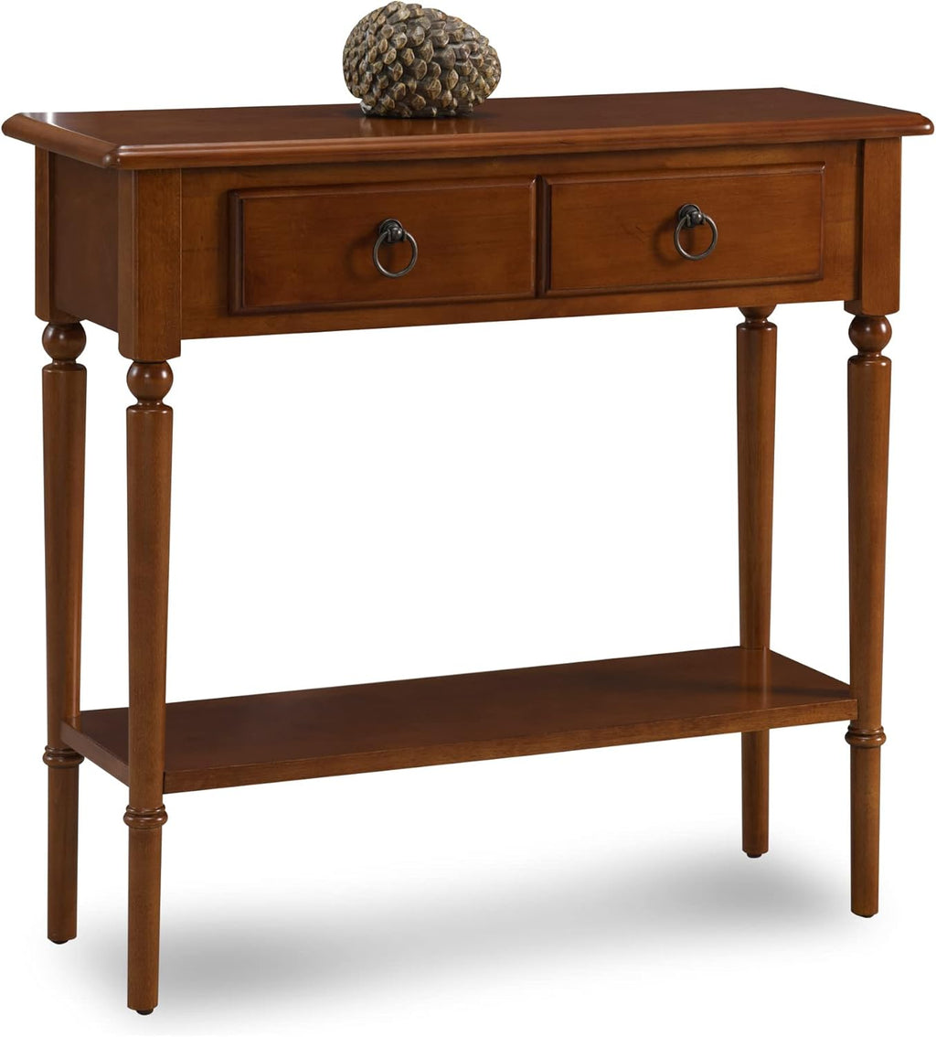 Leick Home Coastal Console Table, Solid Wood, with Drawer and Shelf, for Entryways, Hallways, and Living Rooms, Pecan Brown, 20027-PC