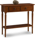 Leick Home Coastal Console Table, Solid Wood, with Drawer and Shelf, for Entryways, Hallways, and Living Rooms, Pecan Brown, 20027-PC