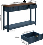 RUSTOWN Fluted Wood Console Table with 3 Drawers, 47.2" Modern Farmhouse Sofa Table & Entryway Table with Open Storage Shelf, Narrow Hallway Table for Living Room, Foyer and Hallway (Navy Blue)