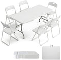 Folding Table and Chairs Set, 6 Foot Foldable Long Plastic Table with 6 Plastic Folding Chairs, Portable Set for Parties, Event, Training, Craft, Wedding, and Commercial Use