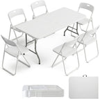 Folding Table and Chairs Set, 6 Foot Foldable Long Plastic Table with 6 Plastic Folding Chairs, Portable Set for Parties, Event, Training, Craft, Wedding, and Commercial Use