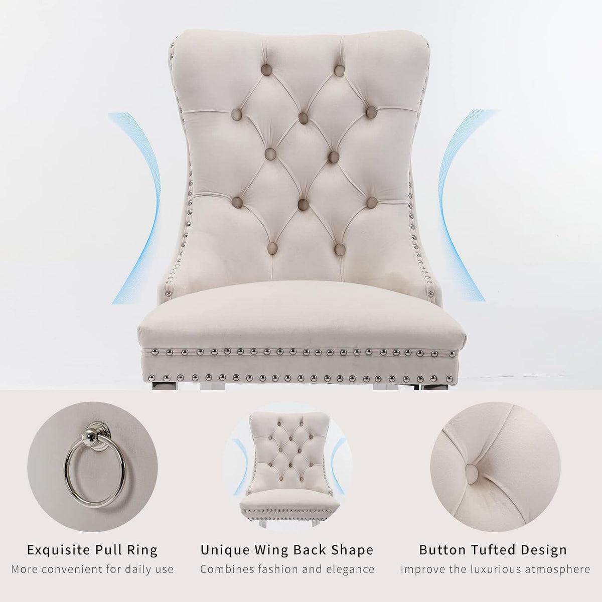 ODUSE-DAILY Velvet Dining Chairs Set of 8, Kitchen & Dining Room Chairs Set of 8, Tufted Dining Chairs, Velvet Upholstered, Chrome Metal Legs (Beige, 8Pcs)