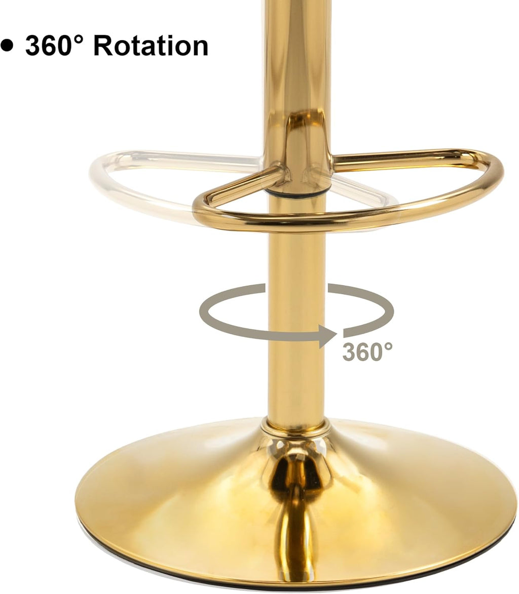 Velvet Swivel Bar Stools, Adjustable Counter Height Bar Chairs with Low Back & Footrest, Modern Gold Bar Stools for Kitchen Island, Bar Pub