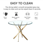36" Glass Dining Table for 2-4, Modern Dining Room Table with 0.39" Tempered Glass Top and Cross X-Shaped Gold Stainless Steel Base, Round Kitchen Dinner Table for Dining Room