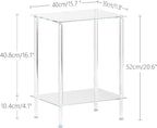 Tempered Glass Side Table, Acrylic End Table, 2-Tier Transparent Nightstand, Clear Coffee Table, for Small Spaces Living Room Bedroom Balcony Transparent LET518TR