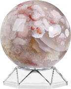 Natural Cherry Blossom Agate Crystal Ball with Acrylic Display Base, 71-80mm Polished Stone Feng Shui Crystal Sphere Meditation Decoration for Home & Office