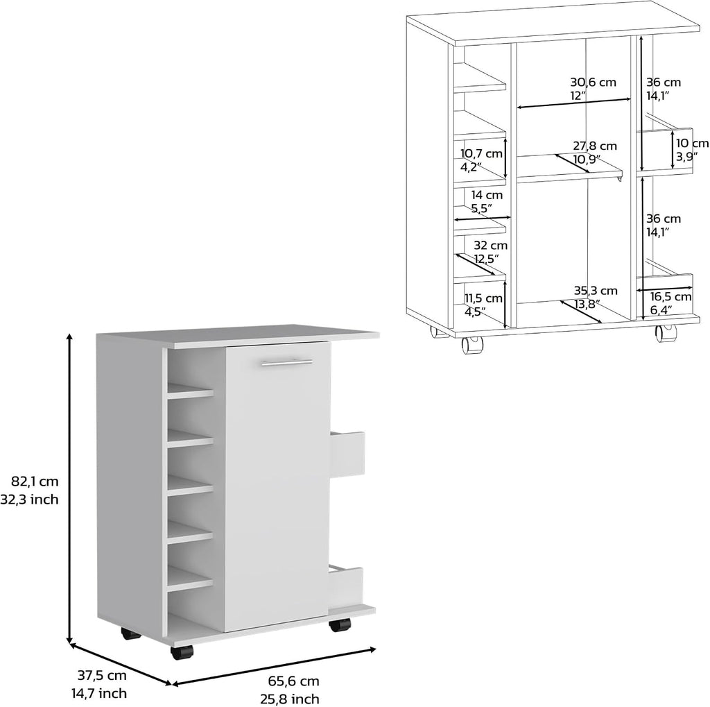 Kitchen Island Wynne with Storage and Cabinet, White/Macadamia Finish | Includes push-to-open cabinet door and open shelves for organized storage
