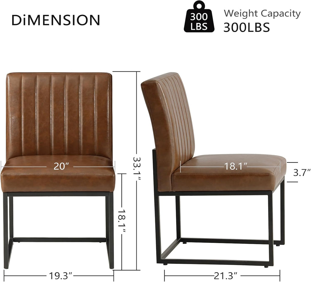 Kitchen Chairs Set of 2, Upholstered PU Leather Dining Chairs Metal Frame | Mid Century Modern Side Chairs Industrial Brown Accent Chair for Dining Room, Living Room, Waiting Room, Reception, Office