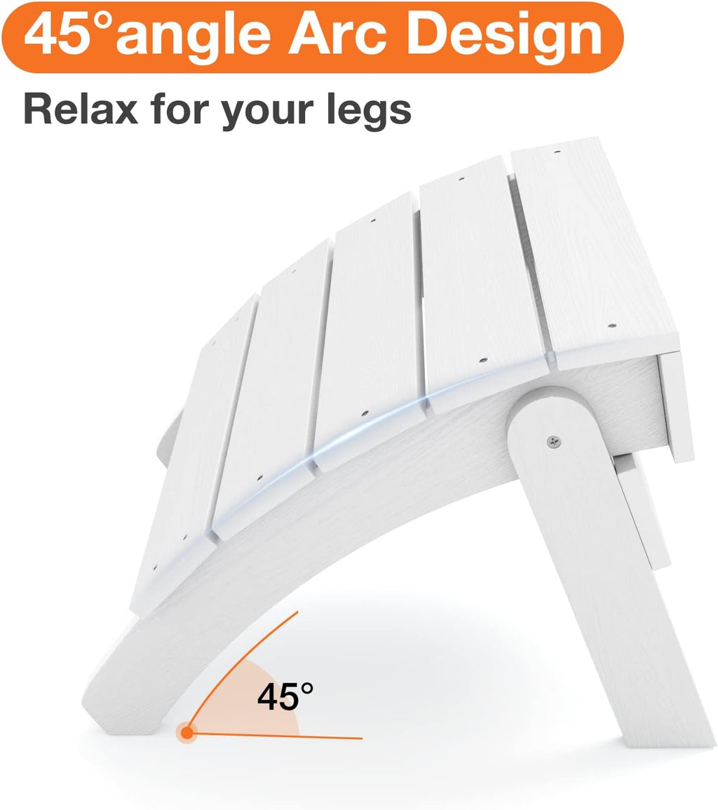 YEFU Adirondack Ottoman Set of 2, Patio Foot Rest, Adirondack Foot Rest, Folding Adirondack Footstool, Weather Resistant for Adirondack Chair, Widely Used for Outdoor, Porch, Backyard, Fire Pits-White