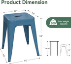 18'' Industrial Metal Stools Set of 2, Stackable Indoor Outdoor, Deep Blue | No Assembly, Waterproof & Rustproof, Easy to Move, Backless, Space-Saving, Stable Design for Classroom Kitchen Dining Patio