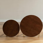 100% Solid Oak Wood Coffee Table Set, Round Coffee Table Combo Side Table w/Solid Wood Legs, Mid Century Table Sturdy Tables for Bedroom Balcony Living Room (Walnut, Small-Medium Combo)