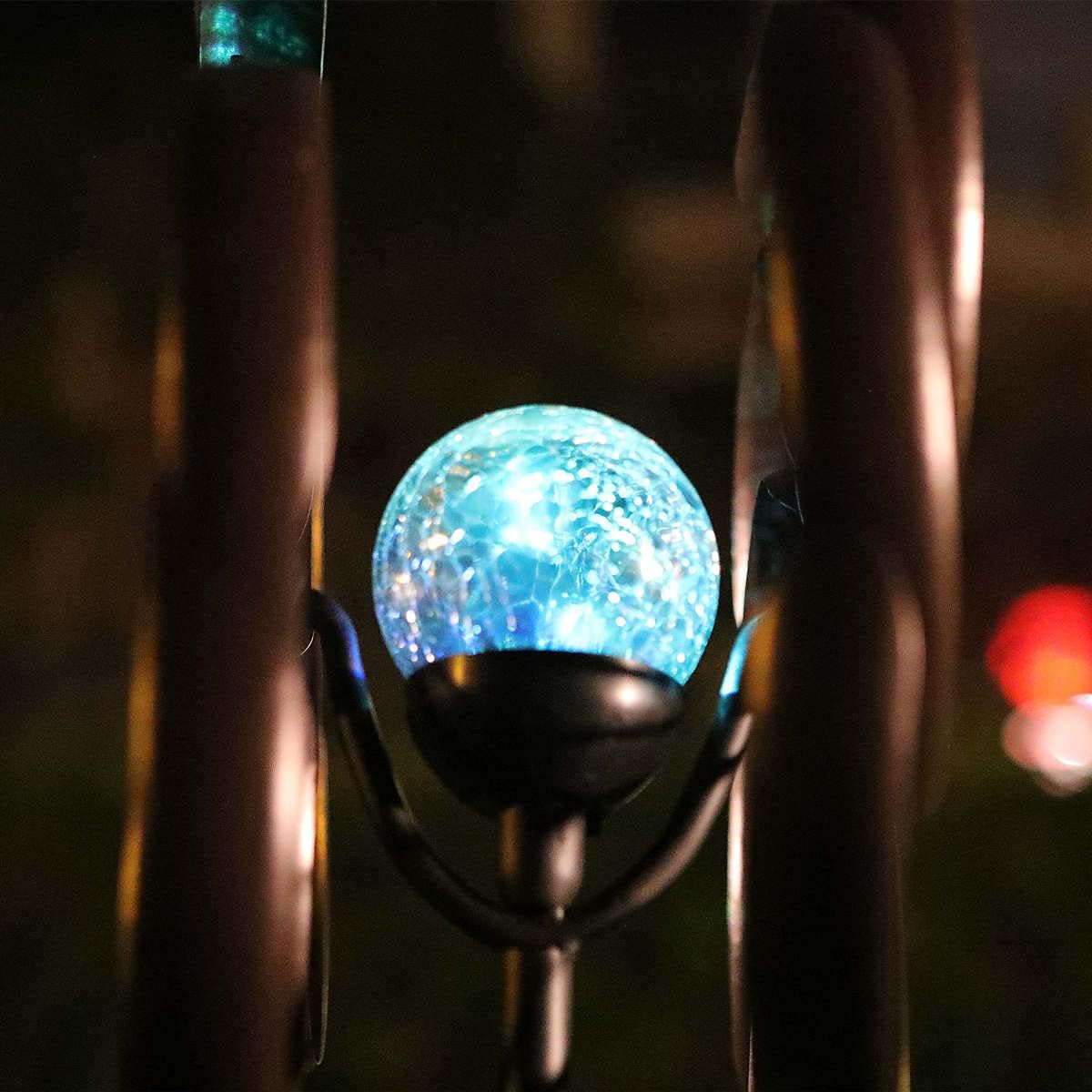 Solar Powered Glass Ball+Accessories - for Solar Wind Spinner Replacement Solar Light Parts (Blue)