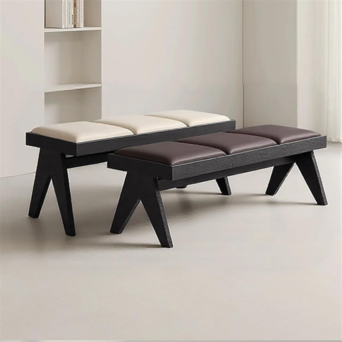 Modern Retro Wooden Upholstered Dining Table Cloakroom Shoe-Changing Stool Bedroom Bed-end Entryway(Small)