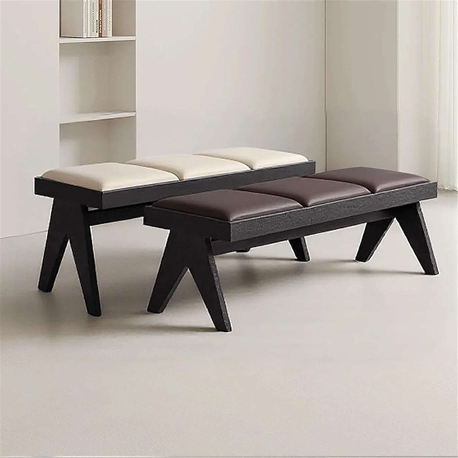 Modern Retro Wooden Upholstered Dining Table Cloakroom Shoe-Changing Stool Bedroom Bed-end Entryway(XS)