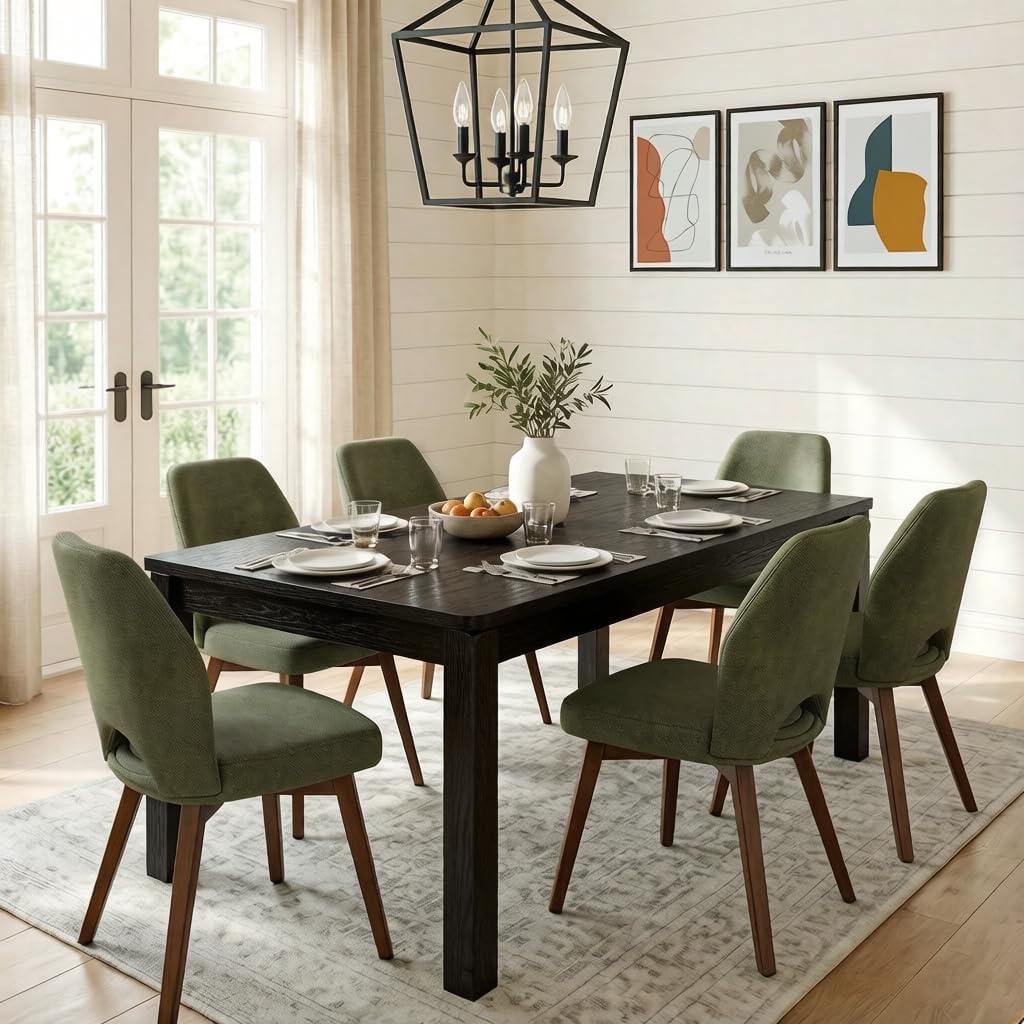Black Dining Table for 6, Farmhouse Rectangular Kitchen Table, Wood | Long Modern Table with Rounded Corners for Dining & Living Room, Easy Assembly