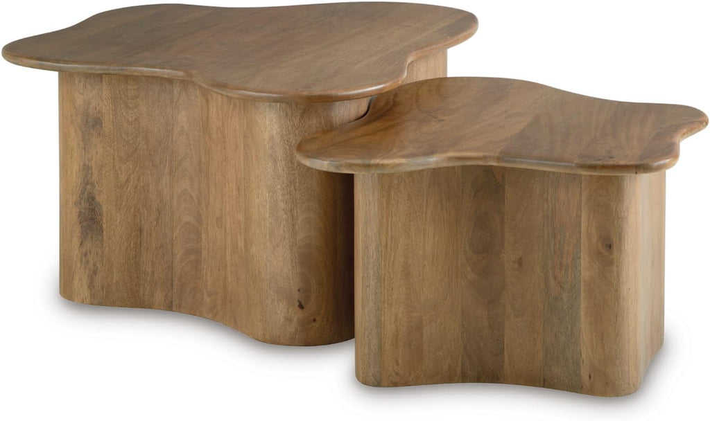 Signature Design by Ashley Solid Mango Wood Nesting Coffee Table Set of 2 | Solid mango wood, Organic modern pedestal tables, Living room use, Abeford Series