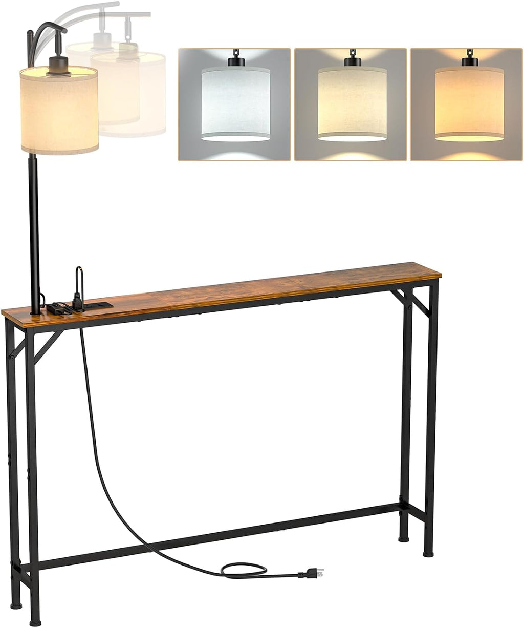 keomaisyto Skinny Sofa Table with Outlet & 3-Color Light, Console Table | 48.1" Behind Couch Table with 3 Color Temperatures Led Bulb, Narrow Console Table for Living Room, Bedroom, Entryway, Hallway