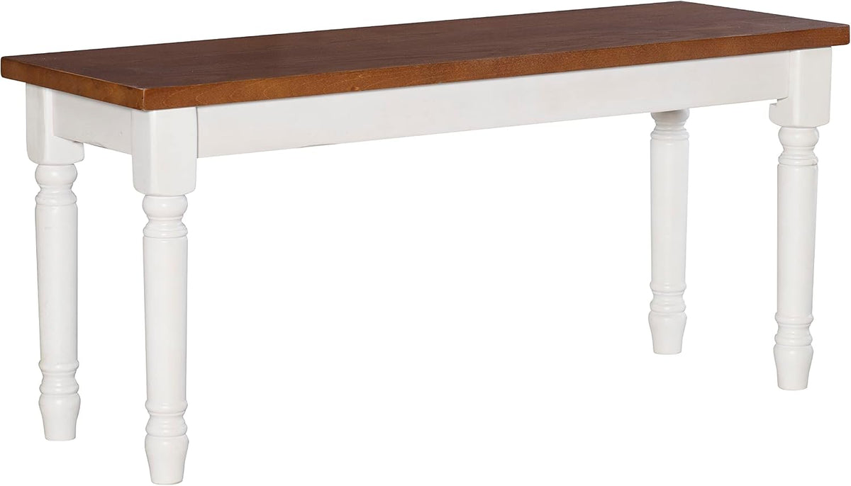 Willow White Backless Dining Bench with Honey Brown Wood Top by Powell