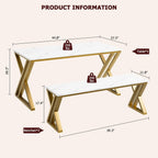 GAOMON Dining Table Bench Set for 4, Kitchen Table Set With 2 Benches, Rectangular Dining Room Table Set With Faux Marble Tabletop, Sturdy Metal Frame, Saving Space for Kitchen, Dining Room, Apartment