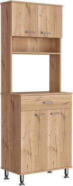 Della 60 Kitchen Pantry with Countertop, Closed & Open Storage -Light Oak