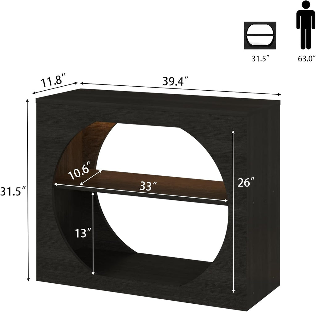 Entryway Table, 39'' Black Console Table with LED Light 3-Tier Modern Wood Accent Console Tables for Entryway, Living Room, Foyer, Hallway, Entry