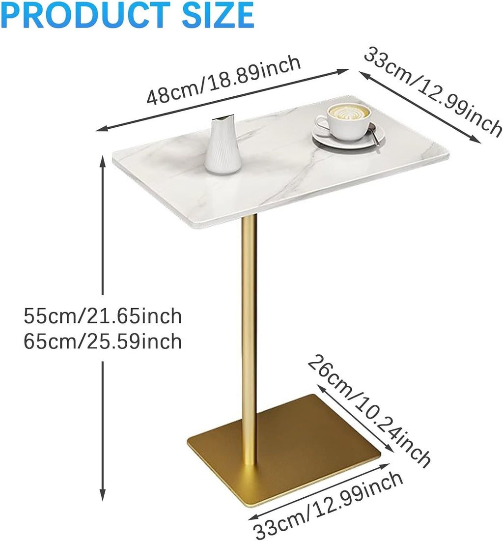 Drsyffsup Outdoor Coffee Table Side End Table with Marble Effect Top and Gold Metal Base C Shaped Modern Sofa End Table Work Desk for Couch Living Room Bedroom (Size : 48x33x65cm)