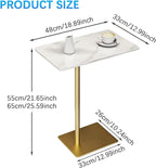 Drsyffsup Outdoor Coffee Table Side End Table with Marble Effect Top and Gold Metal Base C Shaped Modern Sofa End Table Work Desk for Couch Living Room Bedroom (Size : 48x33x65cm)