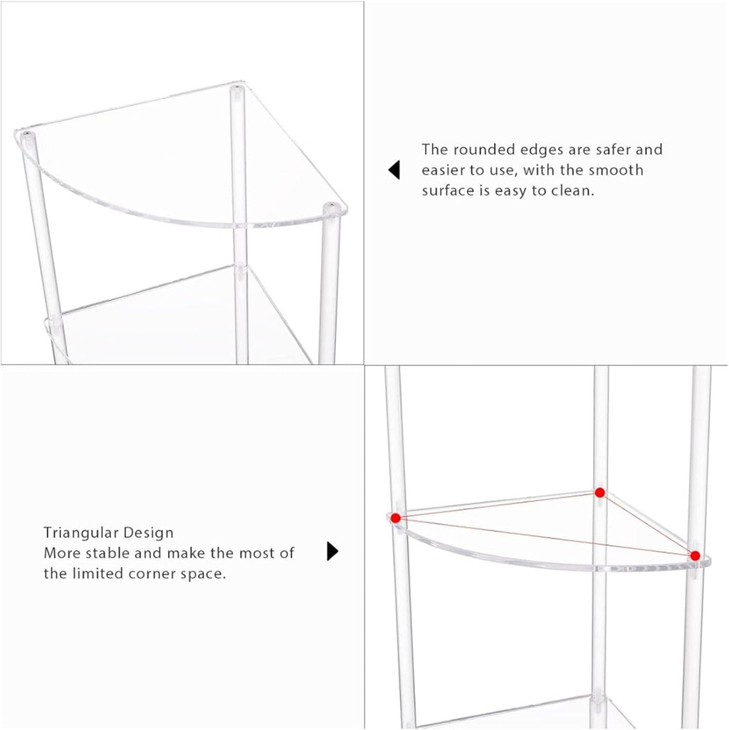 Corner Shelf, 3 Tier Acrylic Corner Side Table, 25.6 inch Standing Triangle End Table, Modern Home Display and Storage Shelf, Small Bedside Tables for Bedroom, Living Room,
