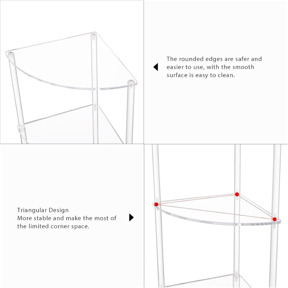 Corner Shelf, 3 Tier Acrylic Corner Side Table, 25.6 inch Standing Triangle End Table, Modern Home Display and Storage Shelf, Small Bedside Tables for Bedroom, Living Room,