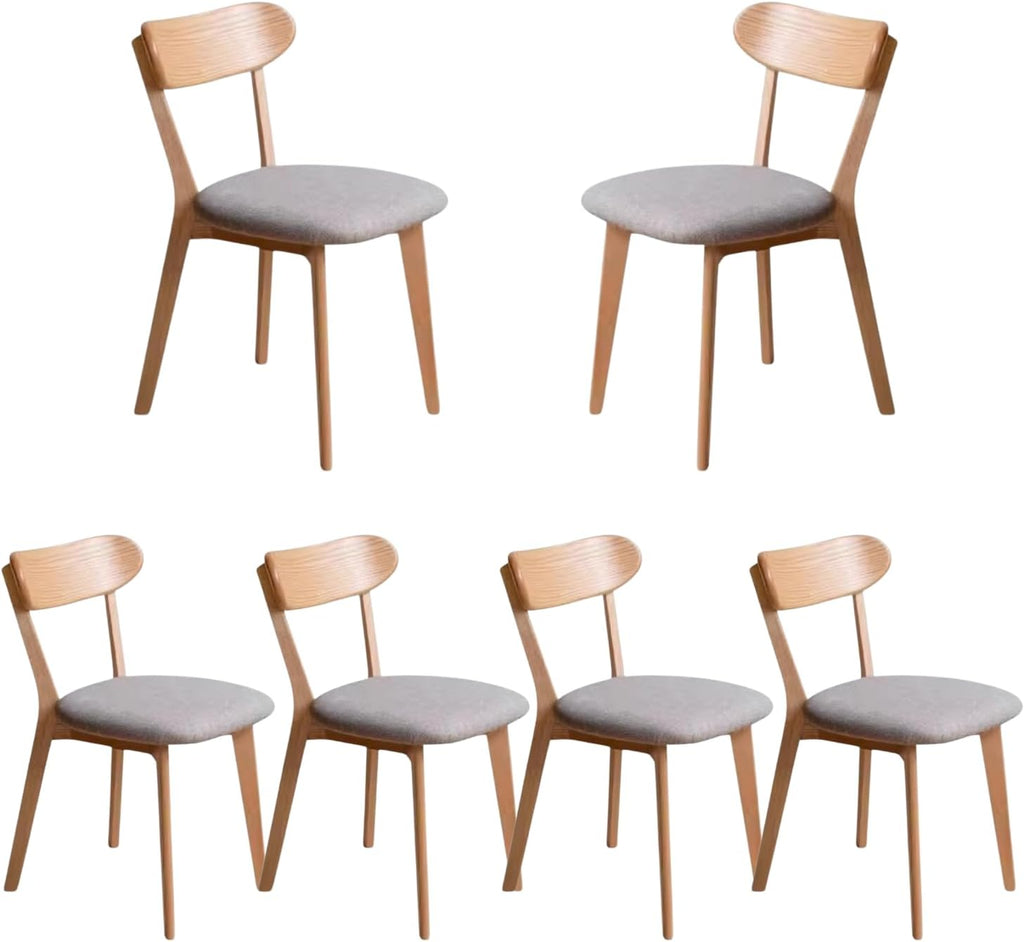 100% Solid Wood Dining Room Chairs - Practical Kitchen Chairs - Wood Chair for Dining Room, Kitchen (6, Natural with Grey Cushion)