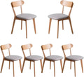 100% Solid Wood Dining Room Chairs - Practical Kitchen Chairs - Wood Chair for Dining Room, Kitchen (6, Natural with Grey Cushion)