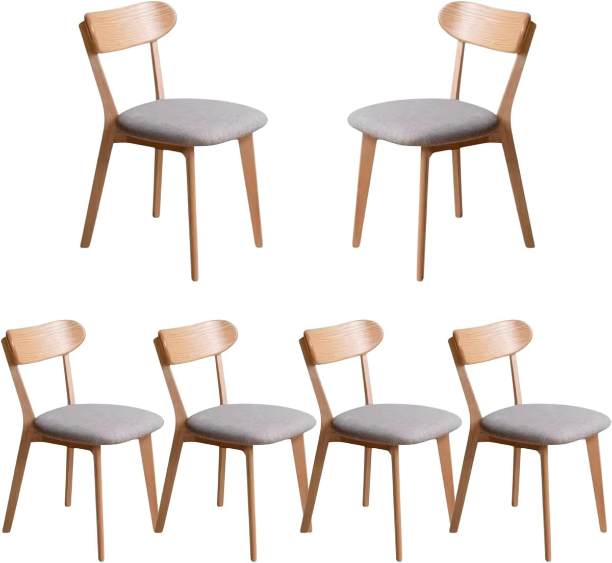 100% Solid Wood Dining Room Chairs - Practical Kitchen Chairs - Wood Chair for Dining Room, Kitchen (6, Natural with Grey Cushion)