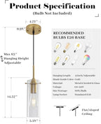 Blown Glass Pendant Light, Gold Pendant Light Kitchen Island 1 Pack, Glass Kitchen Pendant Lights, Island Pendant Lights for Kitchen, Living Room, Dining Room, Bar