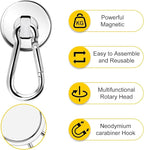 DIYMAG Magnetic Hooks, 70LBS Heavy Duty Neodymium Magnetic Hooks with Swivel Carabiner Hook,Great for Your Refrigerator and Other Magnetic Surfaces, Pack of 15