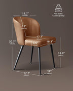 BedsPick Dining Chairs Set of 2 - PU Leather Kitchen Chairs with Metal Legs, Mid-Century Modern Upholstered Dining Room Chair for Kitchen, Living Room, Caramel Brown