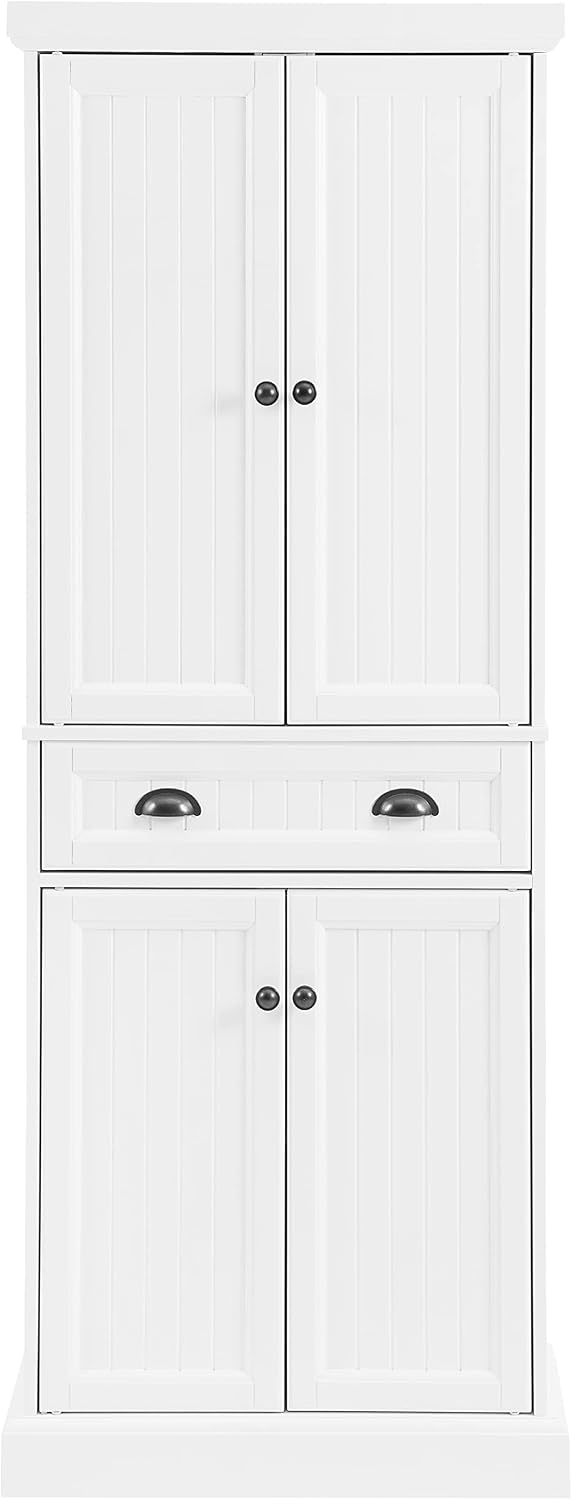 Crosley Furniture Shoreline Coastal Pantry Storage Cabinet with Shelves, Kitchen, Dining, or Laundry Room, White