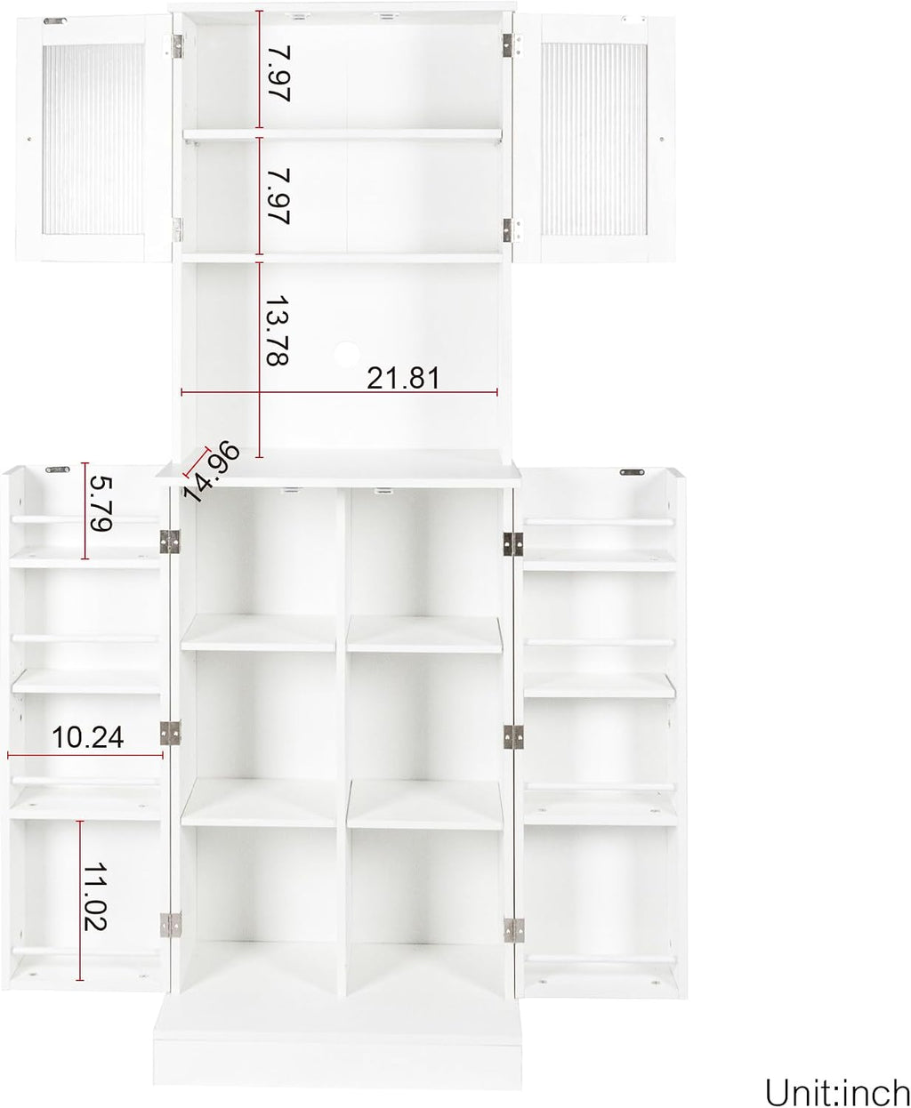71'' Pantry Cabinet, Tall Storage Cabinet with Microwave Stand, Freestanding Kitchen Hutch with Doors and Adjustable Shelves, Mordern Food Pantry for Kitchen