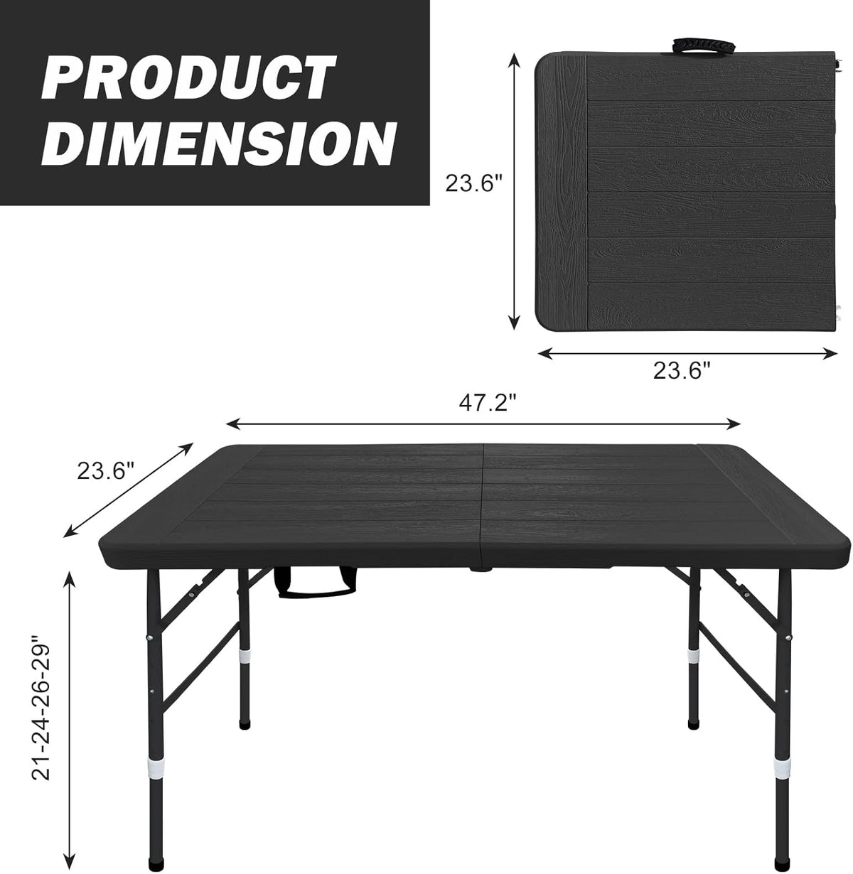 Folding Table, 4FT/6 FT Foldable Table with Carrying Handle, Steel Legs Heavy Duty Portable Utility Table for Party, Dining, Wedding, Events, Picnic Indoor, Outdoor, Camping