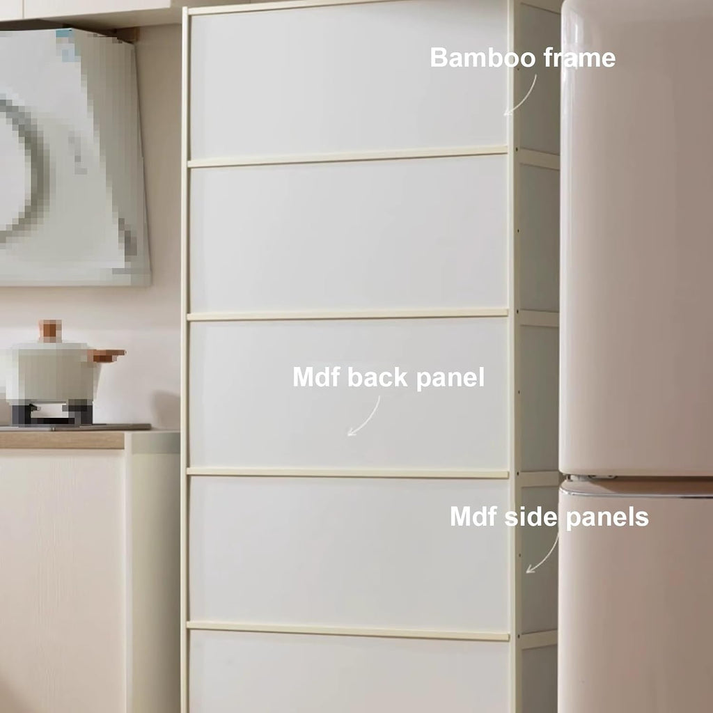 13 Inch Wide Kitchen Cabinet Storage Natural Bamboo Material Flip Up Hover Door Design Food Pantry Cabinet, for Kitchen Living Room Bedrooms(60 * 33 * 40cm)