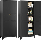 STANI 74.8" H Tall Kitchen Cabinet, Black Metal Pantry Storage Cabinet, 4 Adjustable Shelves, Kitchen Pantry Storage for Dining Room, Living Room, Bathroom 74.8" H x 15.7" D x 31.5" W