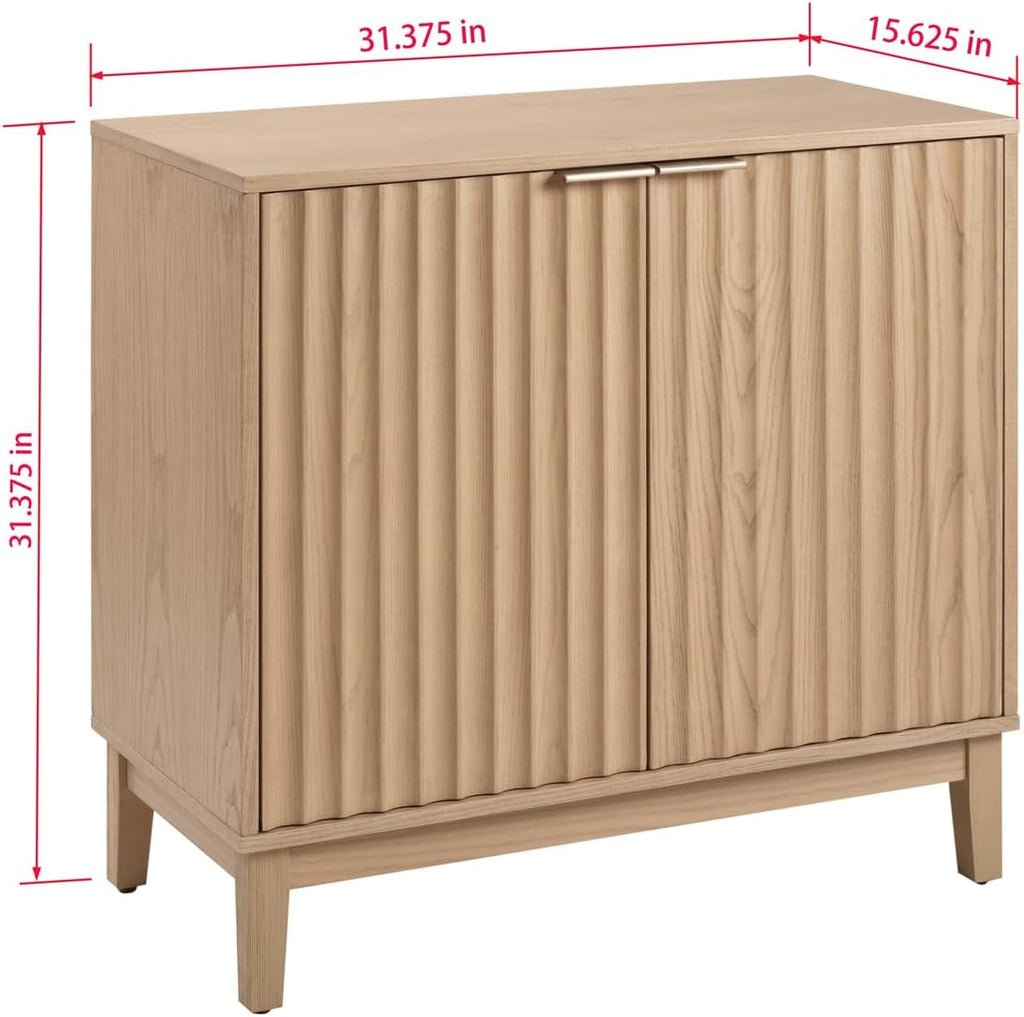 Modern Fluted Accent Credenza - Sideboard Buffet Cabinet with Doors & Adjustable Shelves, Multi-Functional Storage Cabinet for Living Room, Dining Room, Hallway & Entryway (Natural Ash)