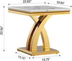 SSLine Modern White Faux Marble End Table Luxury Square Sofa Side Table with Gold Pedestal Base Mid-Century Elegant Bedside Table w/Mirrored Stainless Steel Frame for Living Room Bedroom