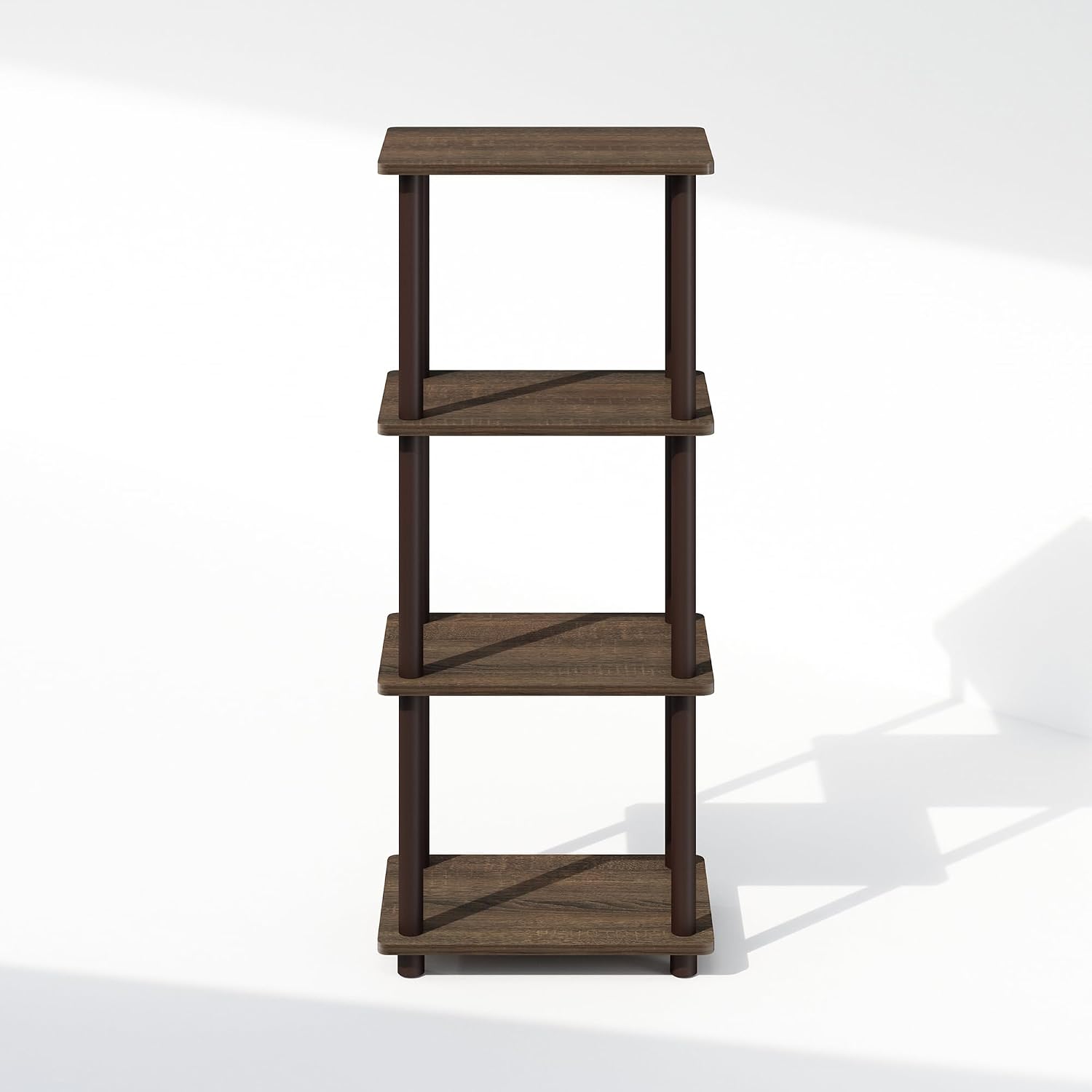 Furinno Turn-N-Tube Side Table, 3-Tier End Table with Open Shelf, Easy Assembly Night Stand, Bedside Table with Round Tube, for Living Room, Bedroom, Walnut