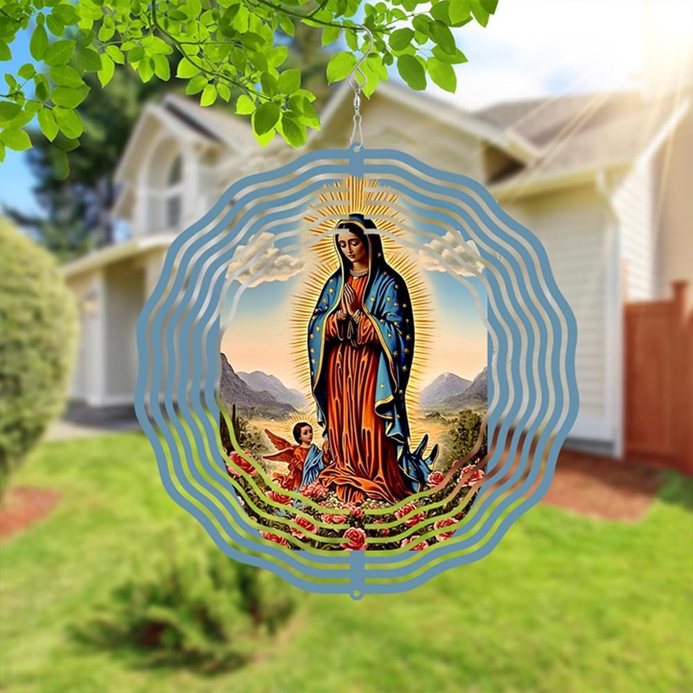 Virgin Mary Prayer Wind Spinner, Metal Wind Spinners Outdoor Indoor,Virgin Mary Hanging Garden Decor for Outside, Stainless Wind Spinners for Yard and Garden 10 inch 3D (25.76X25 CM)