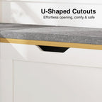 L-Shape Storage Bench with Cushion, 3-Pcs Large Capacity Entryway Chest Corner Seating Bench, Modern Modular Organizer Box for Kitchen, Living Room, Dining Room, Bedroom (White & Wood)