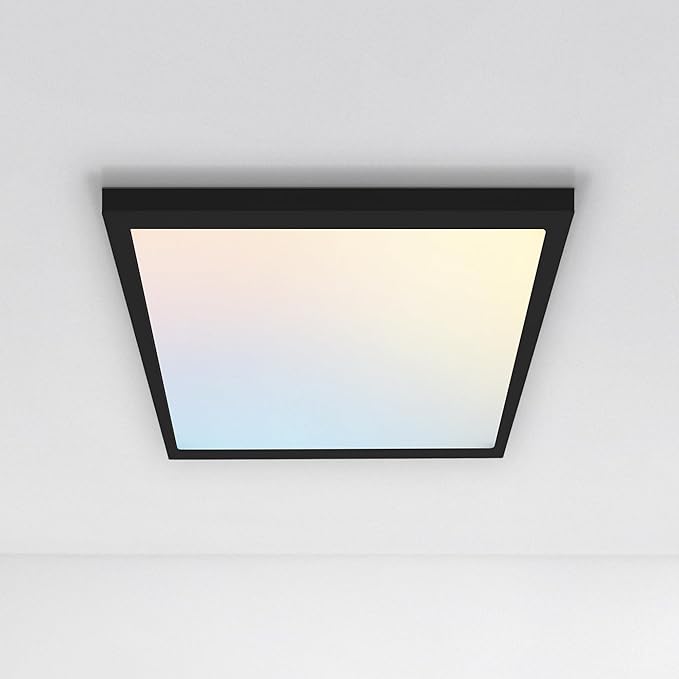 ASD LED 12" Square Flush Mount Ceiling Light Fixture, Low Profile Surface Lighting | 5CCT, Dimmable, Ultra-Thin, ETL Listed | 24W 1700LM 2700-6000K 120V | Kitchen, Bedroom, Hallway Lamp | Black