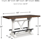 Signature Design by Ashley Valebeck Counter Height Dining Table, Rustic Farmhouse Design, Black Metal Footrest, Seats Up to 4, Great for Small Spaces, White