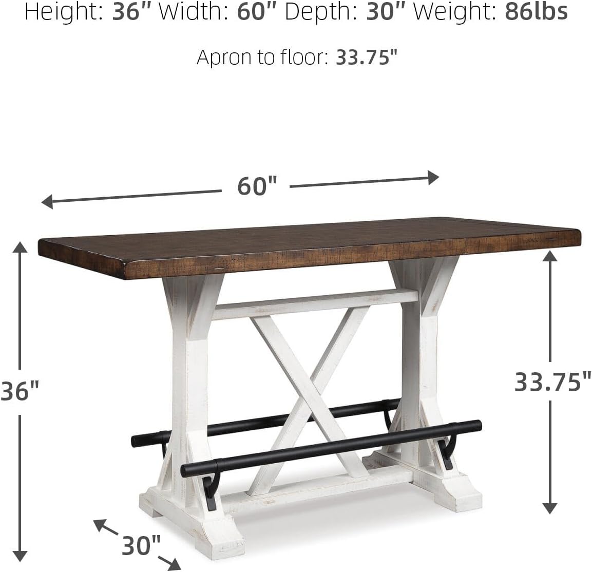 Signature Design by Ashley Valebeck Counter Height Dining Table, Rustic Farmhouse Design, Black Metal Footrest, Seats Up to 4, Great for Small Spaces, White