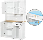 LUMISOL 71" Kitchen Pantry Storage Cabinet with Microwave Oven Countertop, Freestanding Hutch Cabinet with Adjustable Shelves, 6 Doors and 1 Drawer, White